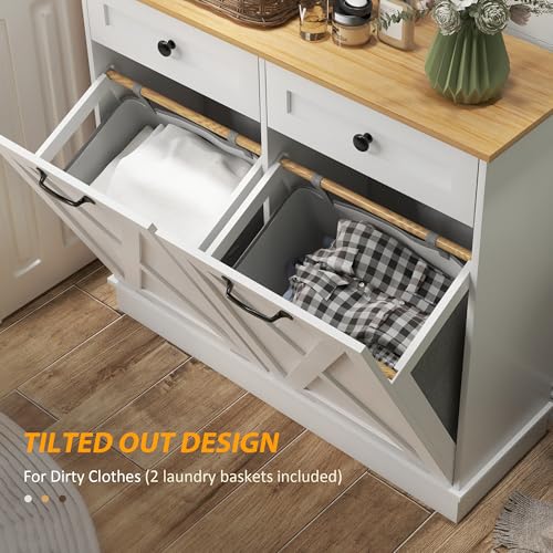 Tilt Out Laundry Hamper Cabinet with 2 Removable Baskets