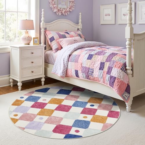 4ft Round Kids Rug Washable Playroom Rug Colorful Classroom Berries (12.57 Sq Ft)