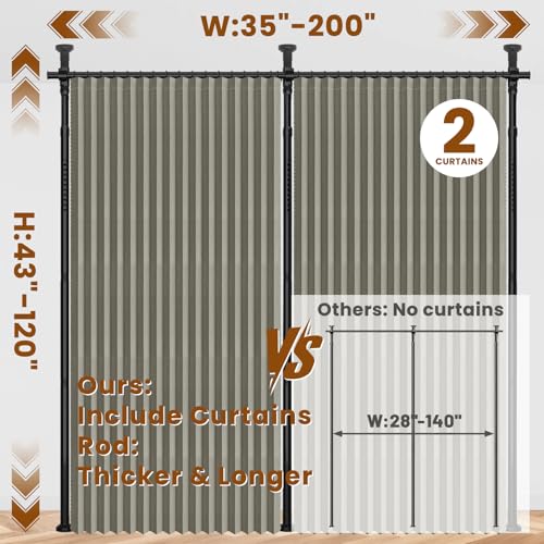 100% Blackout Room Divider Curtains Sets Grey 2 Panels W100 x L96in No Drill Curtain Rods (2 Count)