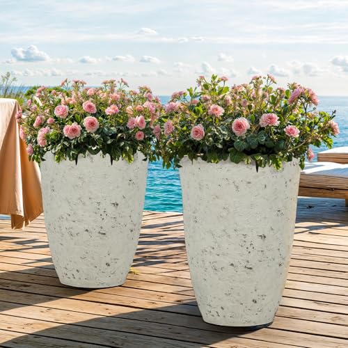 Autodaya 19.5" Resin Tall Planters for Outdoor Plants (2 Count)