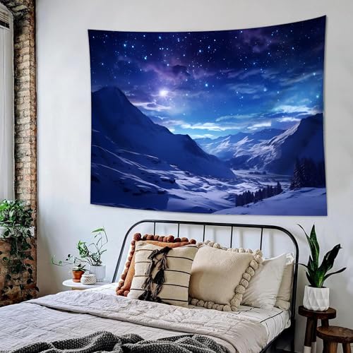 Winter Tapestry Wall Hanging Snow Scene Backdrop Snow Mountain Wall Decor Blue Nature Landscape Snowy Large Tapestry for Bedroom Room Dorm