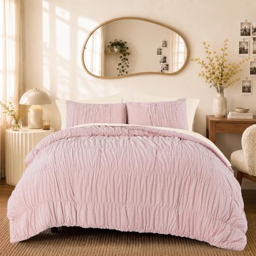 Pink Gingham Queen Size Comforter Sets