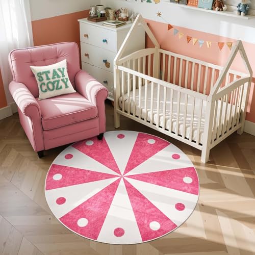 5ft Round Rug Washable Cute Playroom Cheerful Circle Rug Hot Pink (19.63 Sq Ft)