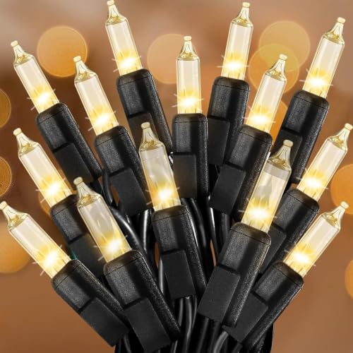 Clear Christmas Lights 50FT 200 Count Incandescent Bulbs Warm White Mini Lights with Black Wire for Christmas Tree