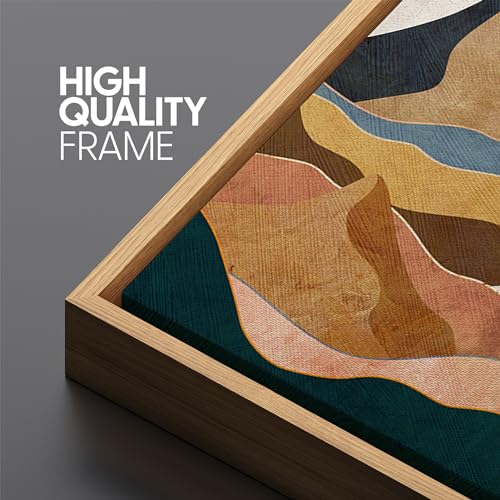 Extra Large Framed Canvas Print Wall Art Desert Peaks Colorful Geometric Mountain Illustrations Antique Retro Fine Art Illustrations Decorative Colorful for Bedroom