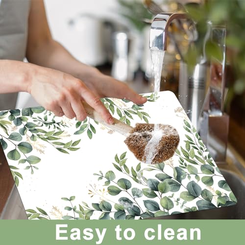 Eucalyptus Leaves Placemat Set of 6 Seasonal Summer Plastic Table Mats Spring Green Leaves Themed Place Mats Rustic Vintage Table Decoration for Indoor Outdoor Party Kitchen Dining (6 Count)