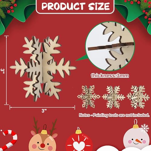 DIY 3D Snowflake Wood Crafts to Paint (24 Count)