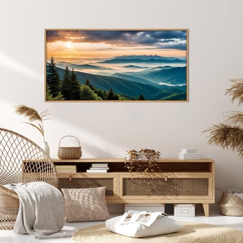 Large Nature Mountain Sunrise Framed Canvas Wall Art