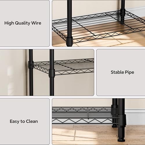 3 Tiers Shelf Metal Storage Shelves Wire Rack Closet Organizers with Wheel for Garage Kitchen Bathroom Laundry Black 11.8" D x 17.7" W x 28.8" H (3 Count)