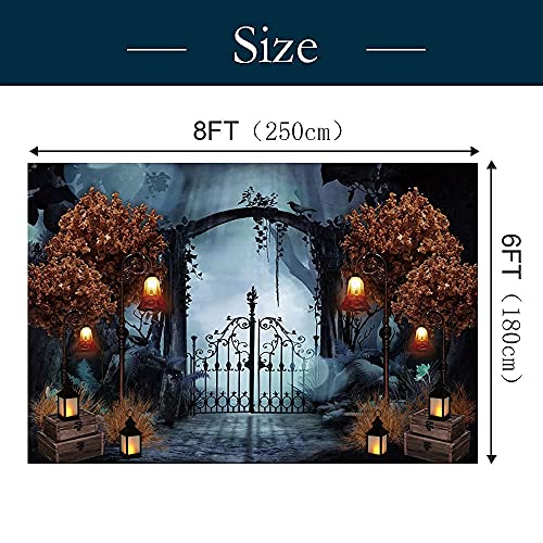 Halloween Backdrop 8x6ft Spooky Cemetery Gate Scary Photo Background