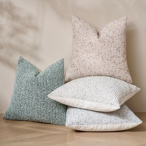 Striped Throw Pillow Covers 24x24 Set of 2 Green Textured Boucle Chic Morden Boho Accent Farmhouse Square Decorative Couch Pillow Covers for Home Decor Bed Sofa Living Room (2 Count)