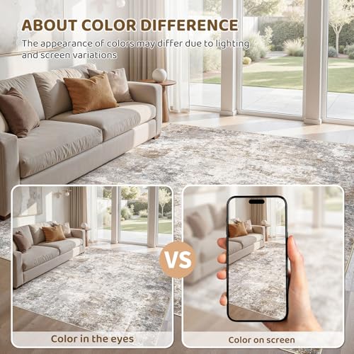 5x8 Area Rug Living Room Rugs Washable Neutral Brown Grey Carpet (24 Count)