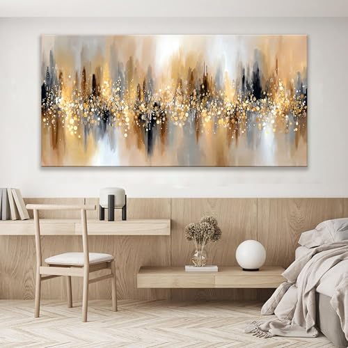 Large Gold Abstract Wall Art For Living Room Modern Art Wall Decor 29x58 ln