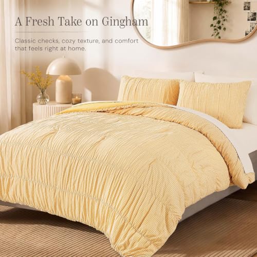 Yellow Gingham Full Size Comforter Sets