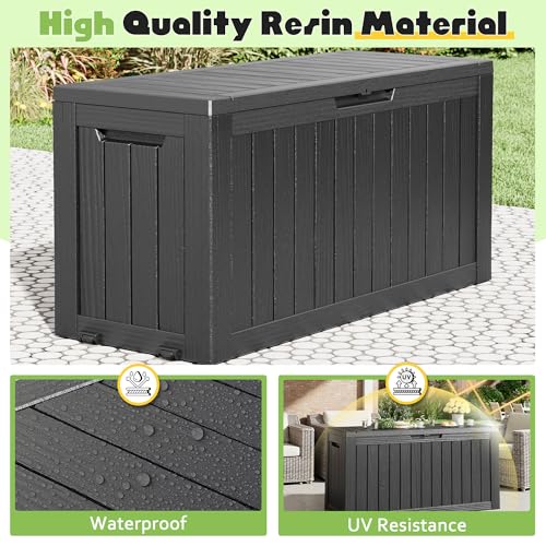 Deck Box 82 Gallon Resin Indoor and Outdoor Storage Box Waterproof for Garden Tools