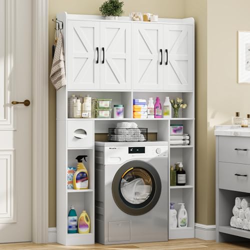 Farmhouse Over The Toilet Storage Cabinet with 4 Barn Doors