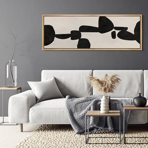 Large Framed Canvas Print Wall Art Modern Abstract Black and White Shapes Antique Retro Fine Art Illustrations Decorative Colorful for Bedroom