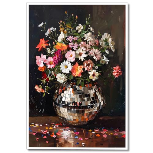 Colorful Moody Florals Disco Ball Wall Art