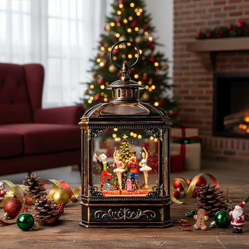 Christmas Snow Globe Lantern Lighted Nutcracker Ballet Stage Scene Musical Snow Water Lantern Swirling Glittering Home Decoration and Gift
