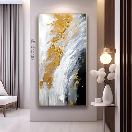 Hand Painted Gold Abstract Oil Painting on Canvas for Entrance