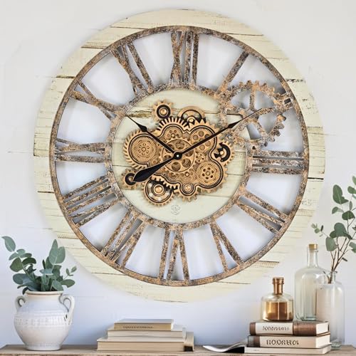 The Gears Clock 36'' Inch Real Moving Gear Wall Clock Vintage Industrial Oversized Rustic Farmhouse