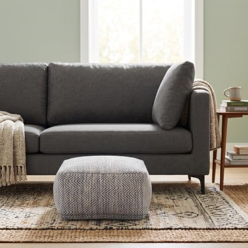 Nate 20" Wide Square Pouf in Blue Handwoven Cotton