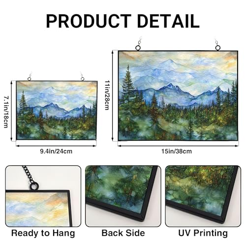 Customized Rectangle Moutain Landscape Stained Glass Window Hanging