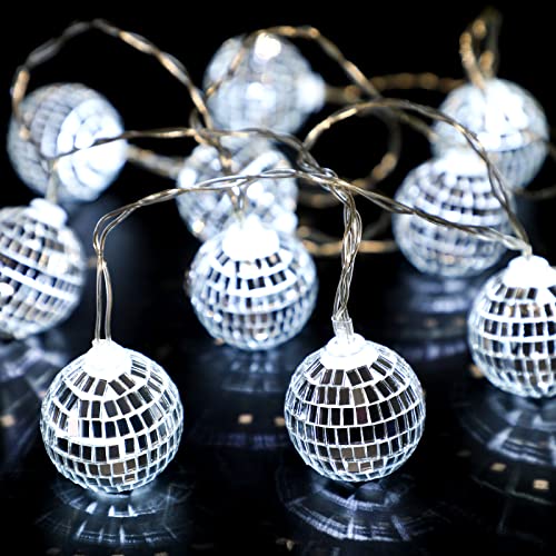 30 LED Disco Ball String Lights Decor Lighted Mini Mirror Disco Balls Ornaments for 70s 80s Party Supplies Club (3 Count)