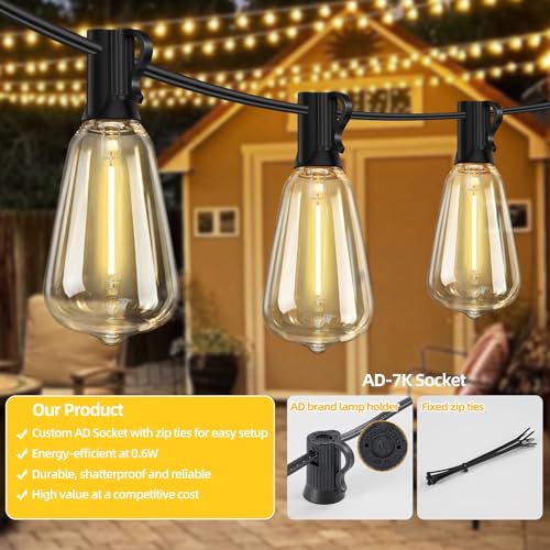 25FT Outdoor String Lights for Patio with 12+1 ST38 LED Bulbs (12 Count)