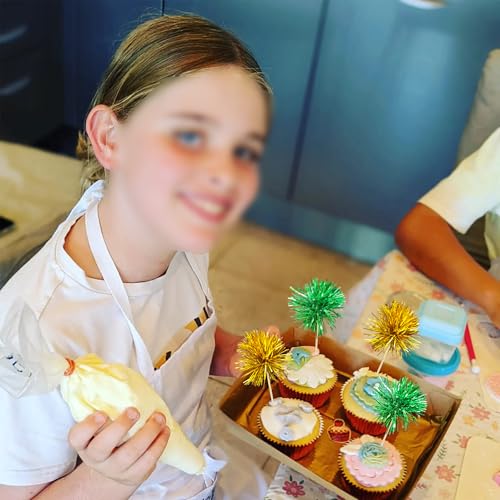 30Pcs Foil Firework Cupcake Toppers Sparkle Tinsel Cupcake Picks Birthday Cake Decorations Drink Stirrers Cocktail Food Fruit Toothpicks for Baby Shower Graduation Party Supplies Green Gold (30 Count)