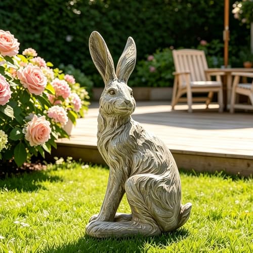 Outdoor Rabbit Garden Statue 12 Inch Grey Bunny Yard Decor