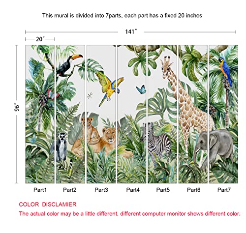 Safari Wallpaper for Children with Animals Jungle Wall Mural Watercolor Animals Nursery Wallpaper Kids Room Decor (94 Sq Ft)