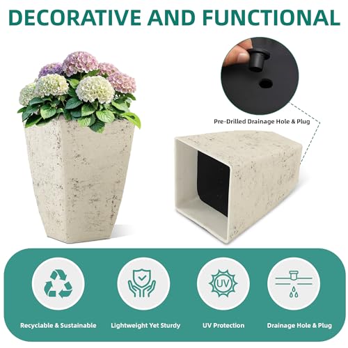 Autodaya Resin 19" Tall Planters Set of 2 Plant Pots (2 Count)