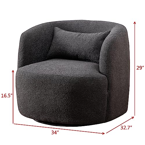 34" W Boucle Swivel Barrel Chair with Toss Pillow