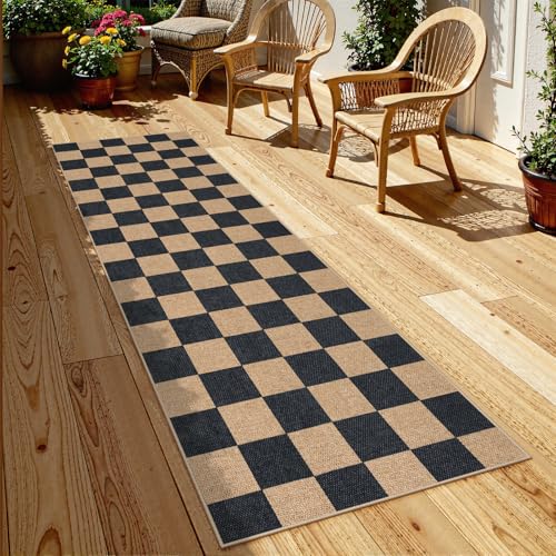 Checkered Easy Jute Kitchen Runner Rug