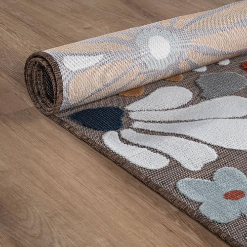 Outdoor Rug 10x14 Large Modern Floral Tropical Area Rugs for Outdoor and Indoor Patio Easy to Clean Non Shedding Living Room Porch Garden Washable Outside Carpet