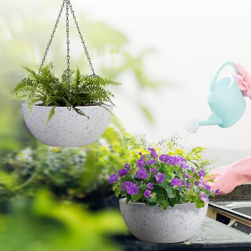 13 inch Large Hanging Planters Plant Pots for Outdoor Indoor Plants with Drainage Holes and Chain (2 Count)