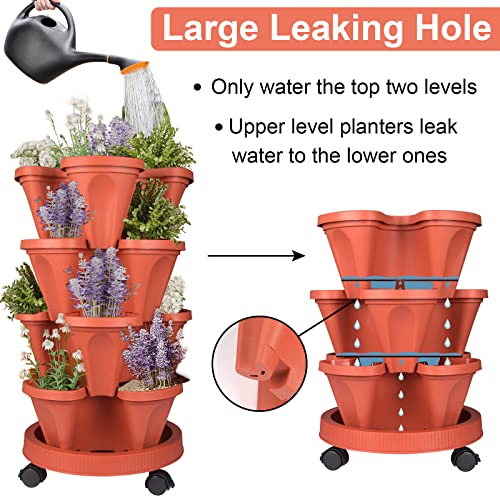 Stackable Planters 4 Tier Vertical Garden Planting Tower Planters Strawberry (2 Count)