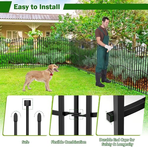 No Dig Garden Fence 40" H x 22.5'L with Gate Decorative Yard Dog Panels (7.83 Sq Ft)
