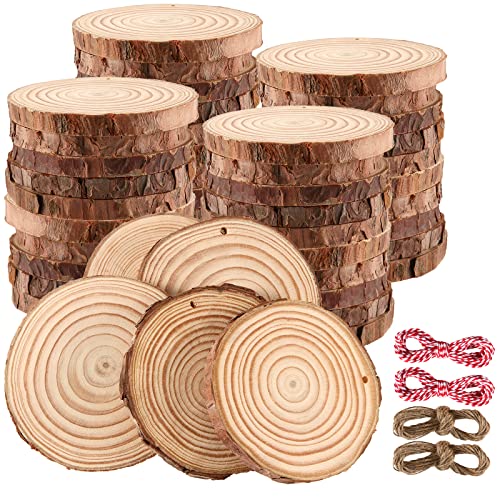 50PCS 3.5 4 Inches Natural Wood Slices with Pre (50 Count)