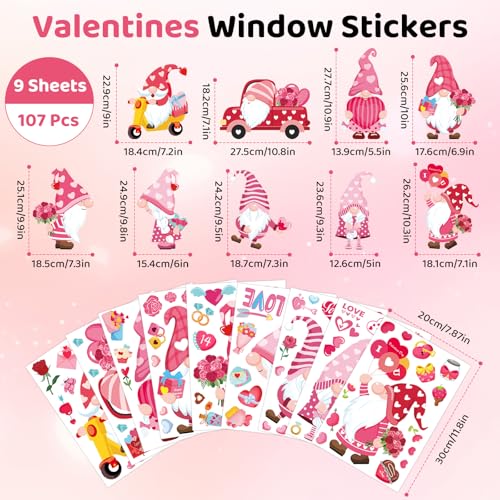107 PCS Valentines Window Clings (9 Count)