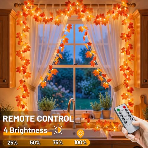 2Pack 18.6FT Lighted Fall Leaf Garland (2 Count)