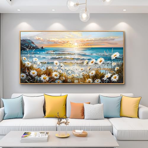 Large Canvas Print Wall Art Farmhouse Bedroom Wall Decor For Living Room Restaurant Office Flowers Marine Landscape Painting Nature Beach picture Artwork Poster Modern Home Decor 24x48 In