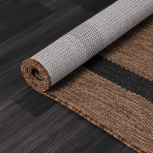 Bordered Outdoor Rug 10x14 Washable Outside Carpet for Indoor Patio Porch Waterproof Easy Cleaning Non Shedding Area Rugs Nut Brown