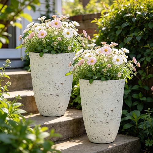 Autodaya 19.5" Resin Tall Planters for Outdoor Plants (2 Count)