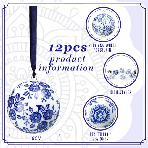 12 Pcs Blue and White Christmas Porcelain Balls (12 Count)