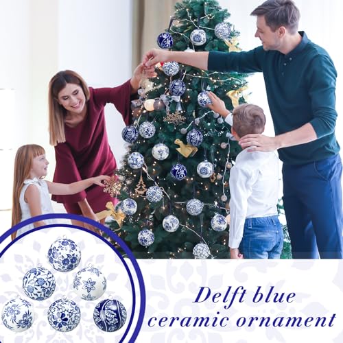 12 Pcs Blue and White Christmas Porcelain Balls (12 Count)