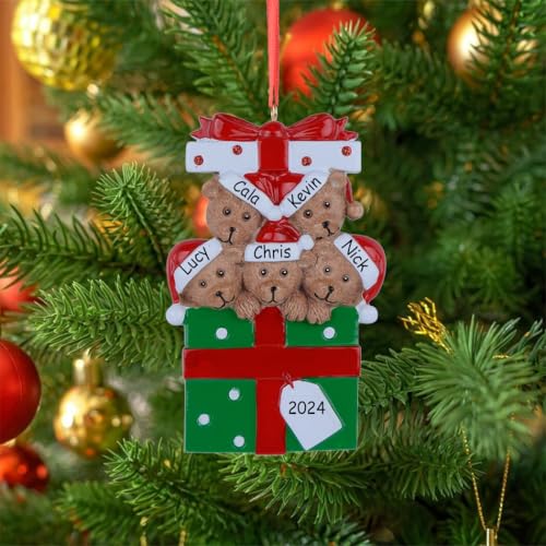Personalized Teddy Bear Family of 5 Christmas Ornament 2026