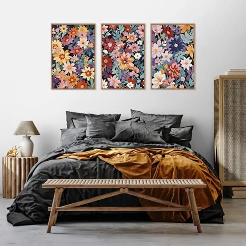 Boho Floral Framed Canvas Wall Art