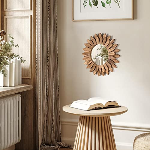 Boho Wall Decor Mirror 2 Pack Rustic Wood Mirror 12 inch Boho Mirror Home Decor Farmhouse Room Decorations for Bedroom Living Room Carbonized Black (2 Count)